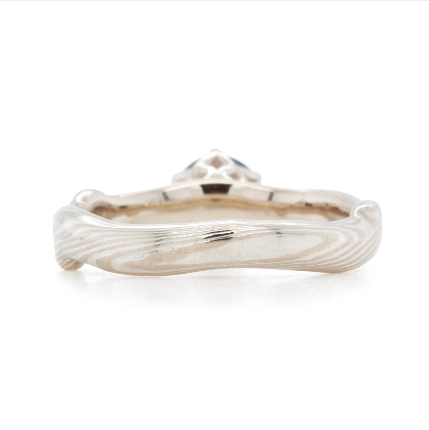 The Sapphire Mokume Notched Solitaire (Ready to Ship in Size 5)