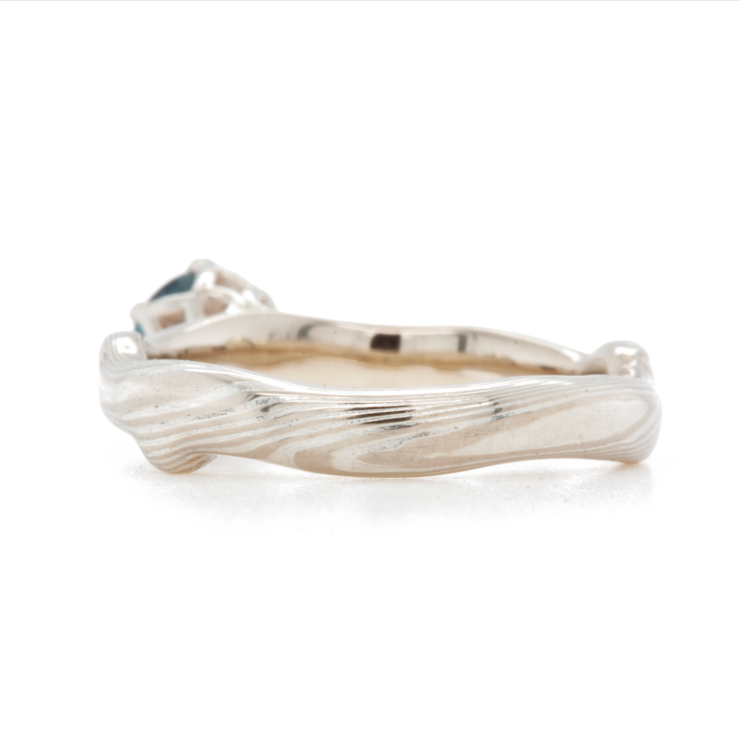 The Sapphire Mokume Notched Solitaire (Ready to Ship in Size 5)