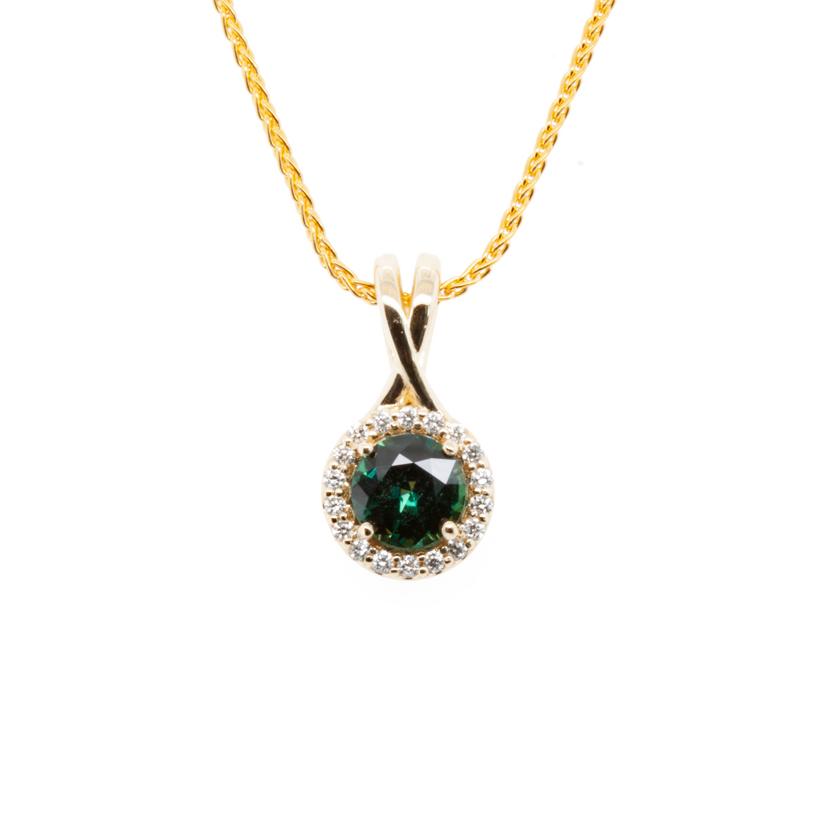 The 14K Yellow Gold Sapphire Halo Pendant