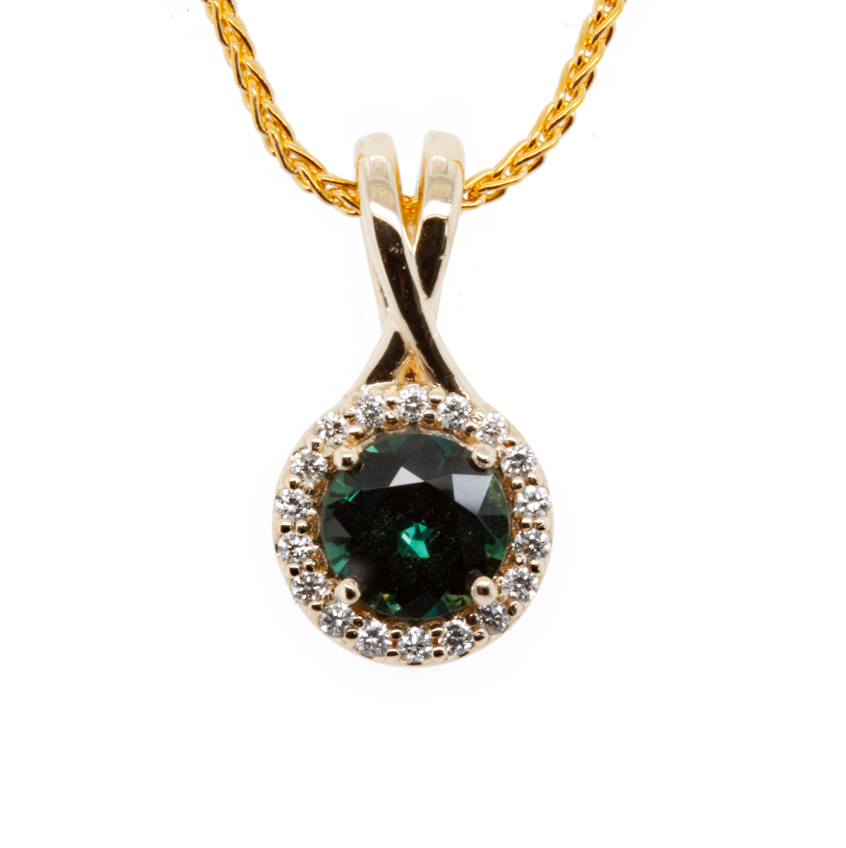 The 14K Yellow Gold Sapphire Halo Pendant