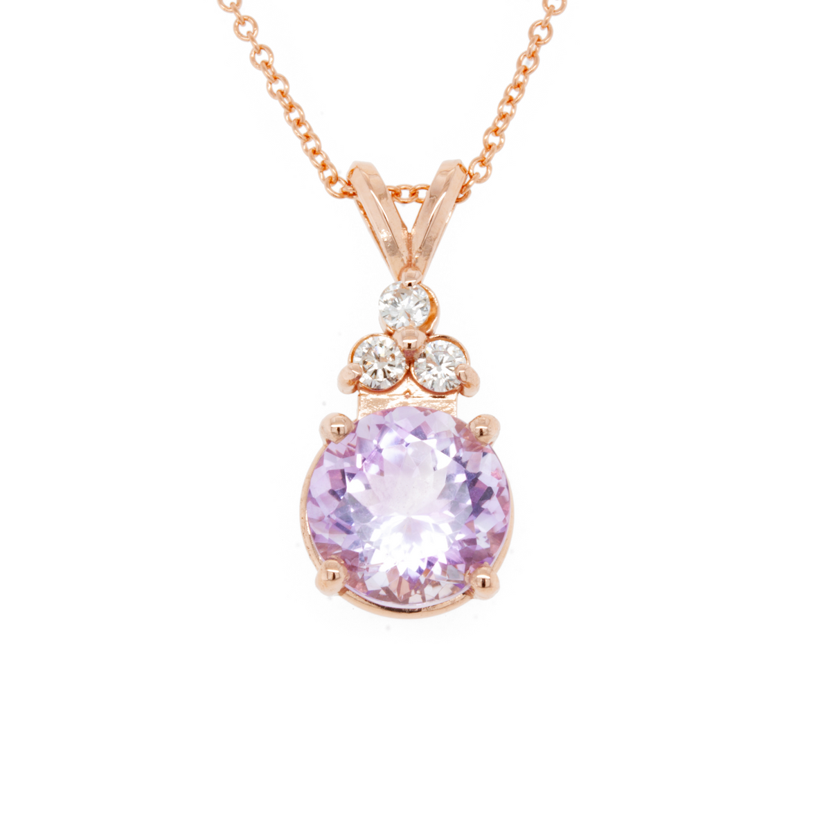 The 14K Rose Gold Amethyst Pendant with 3-Stone Accent