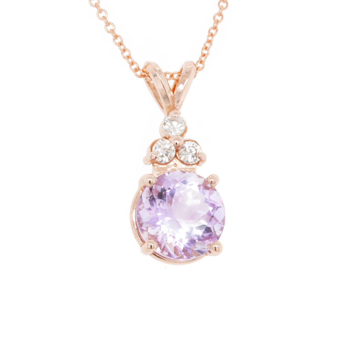 The 14K Rose Gold Amethyst Pendant with 3-Stone Accent