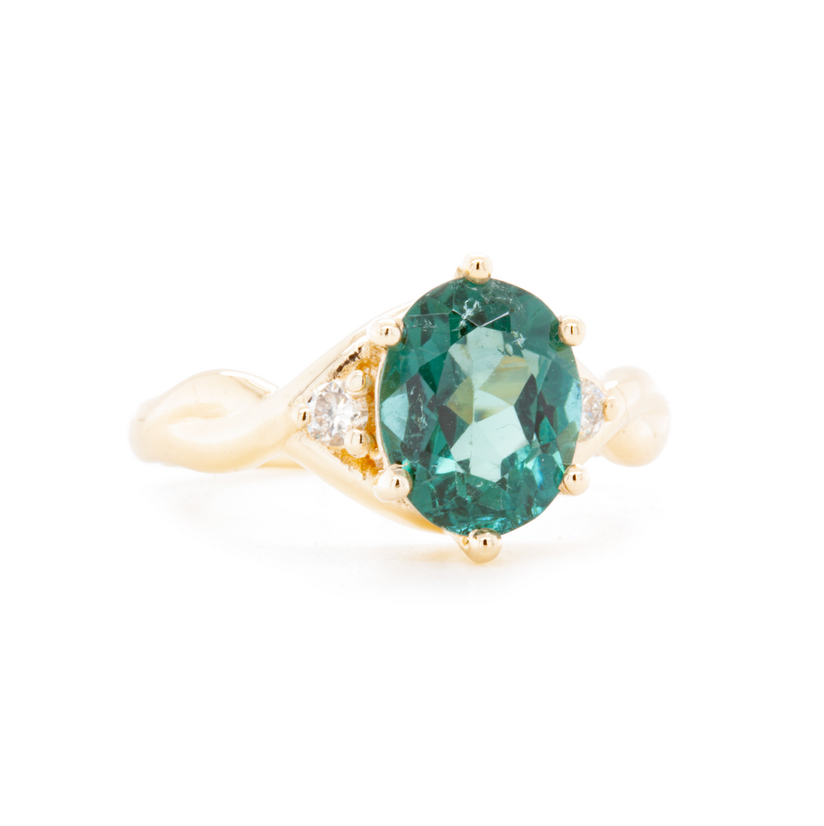The Fairmined Brazillian Cruzeiro Tourmaline and Diamond Three-Stone Twist Ring (Ready to ship in size 5.5)