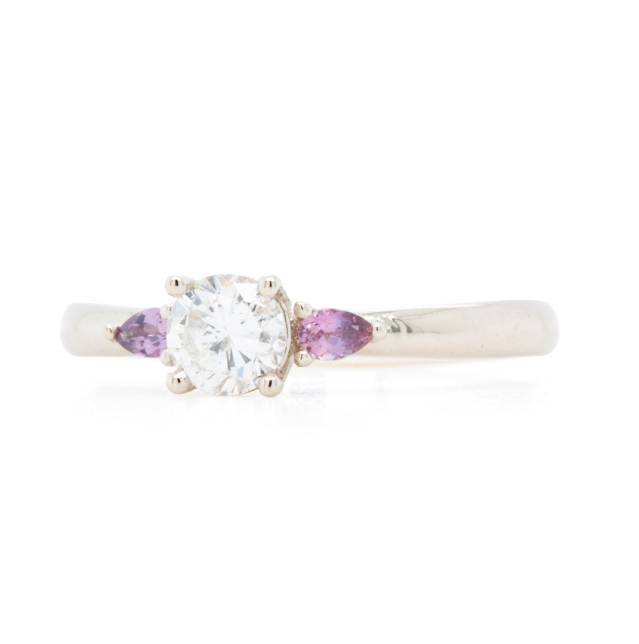 Three Stone Diamond and Winza Sapphire Ring (Ready to ship in size 7.75)