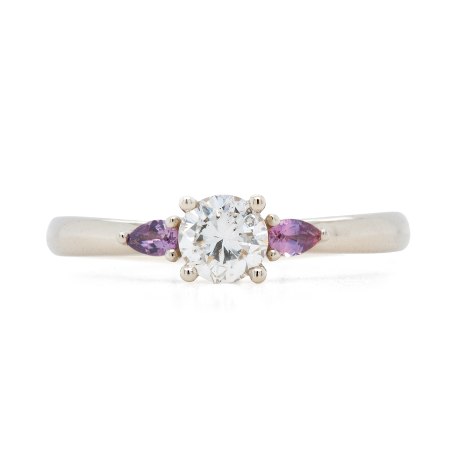 Three Stone Diamond and Winza Sapphire Ring (Ready to ship in size 7.75)