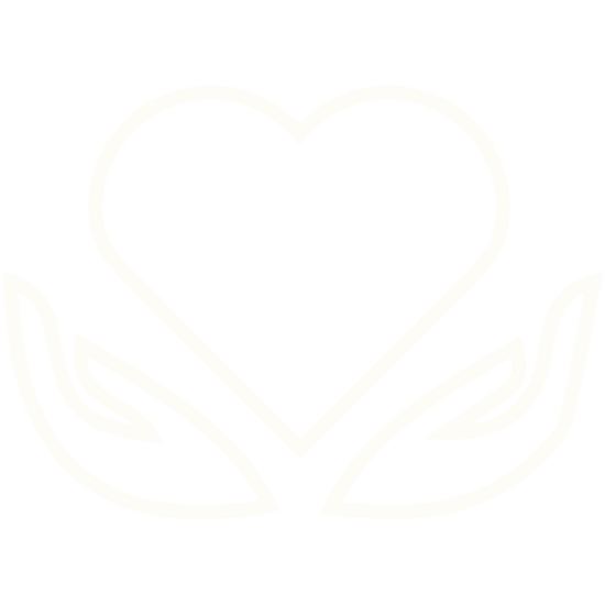 White outline illustration of a pair of hands holding a heart