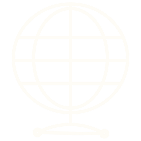 White outline illustration of a globe