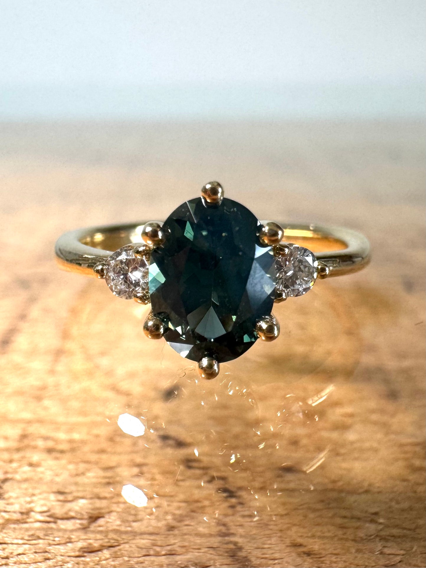 The Teal Sapphire Minimalist Oval Ring (Ready to ship in size 5.75)