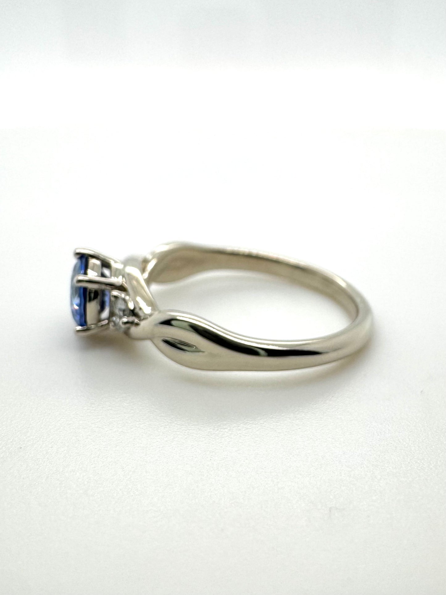 The Fairmined Sri Lankan Sapphire and Diamond Three-Stone Twist Ring (Ready to ship in size 6.25)
