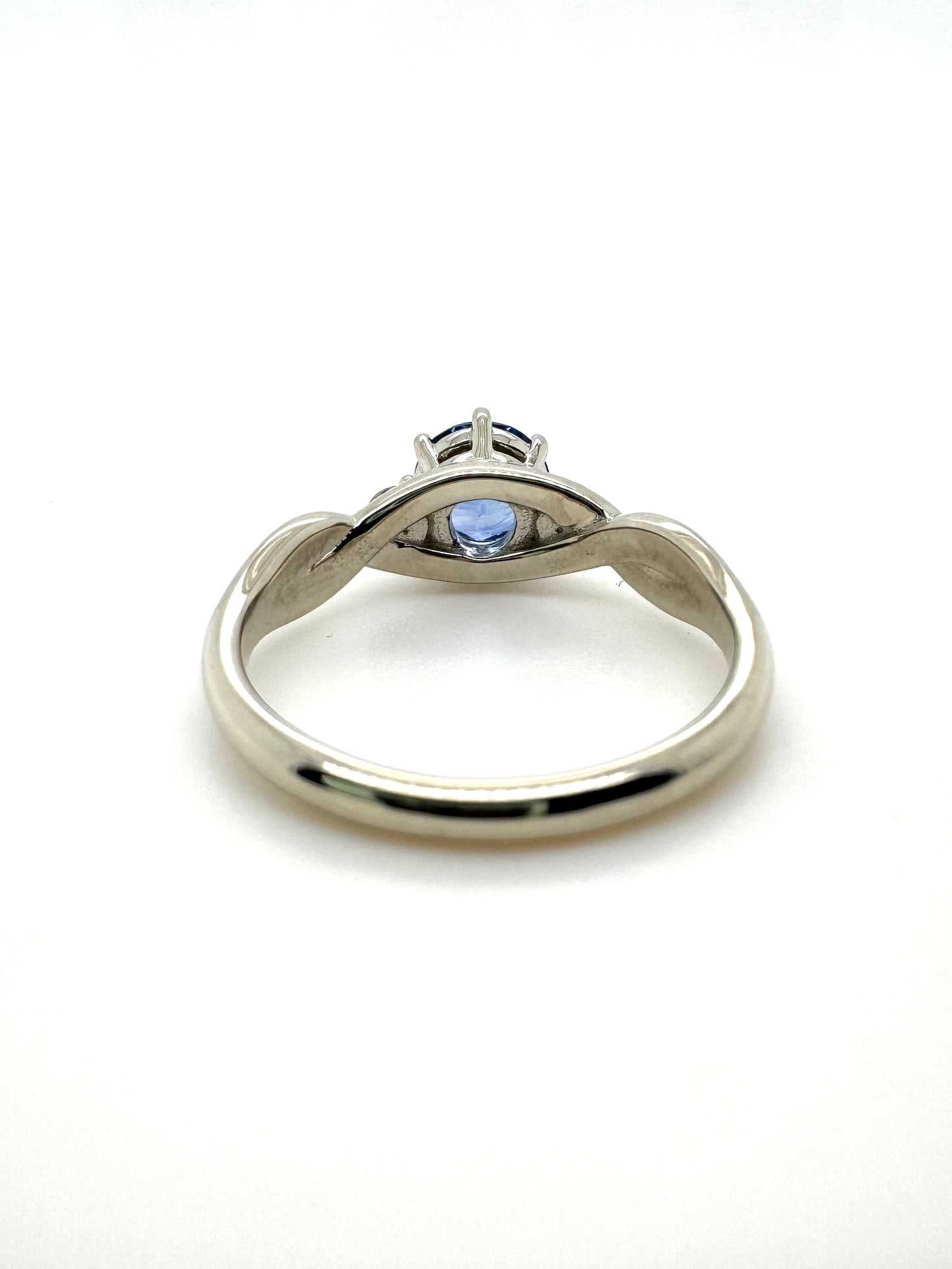 The Fairmined Sri Lankan Sapphire and Diamond Three-Stone Twist Ring (Ready to ship in size 6.25)