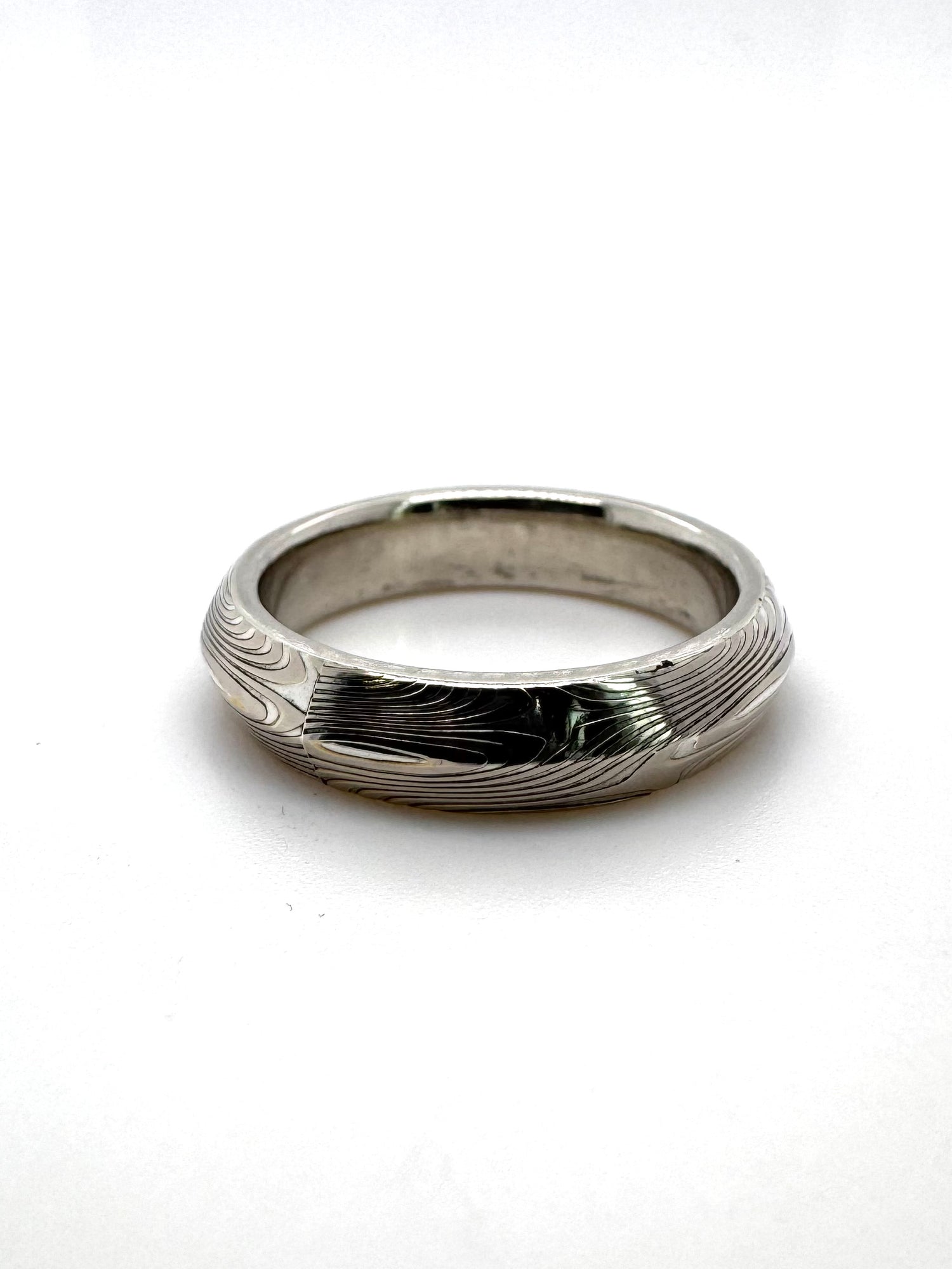 The Bi-Metal Mokume Gane White Gold Knife Edge Band (Ready to ship in 5mm width size 8)
