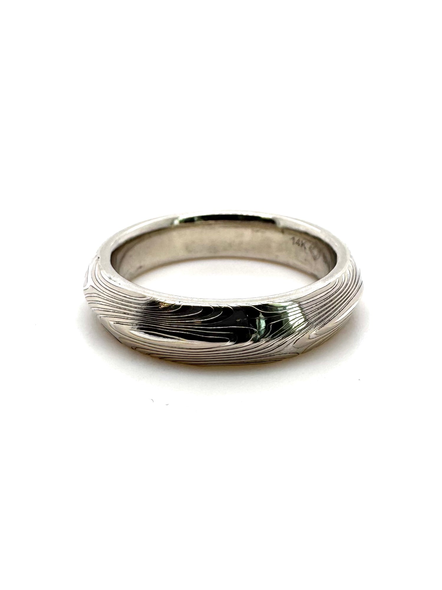 The Bi-Metal Mokume Gane White Gold Knife Edge Band (Ready to ship in 5mm width size 8)
