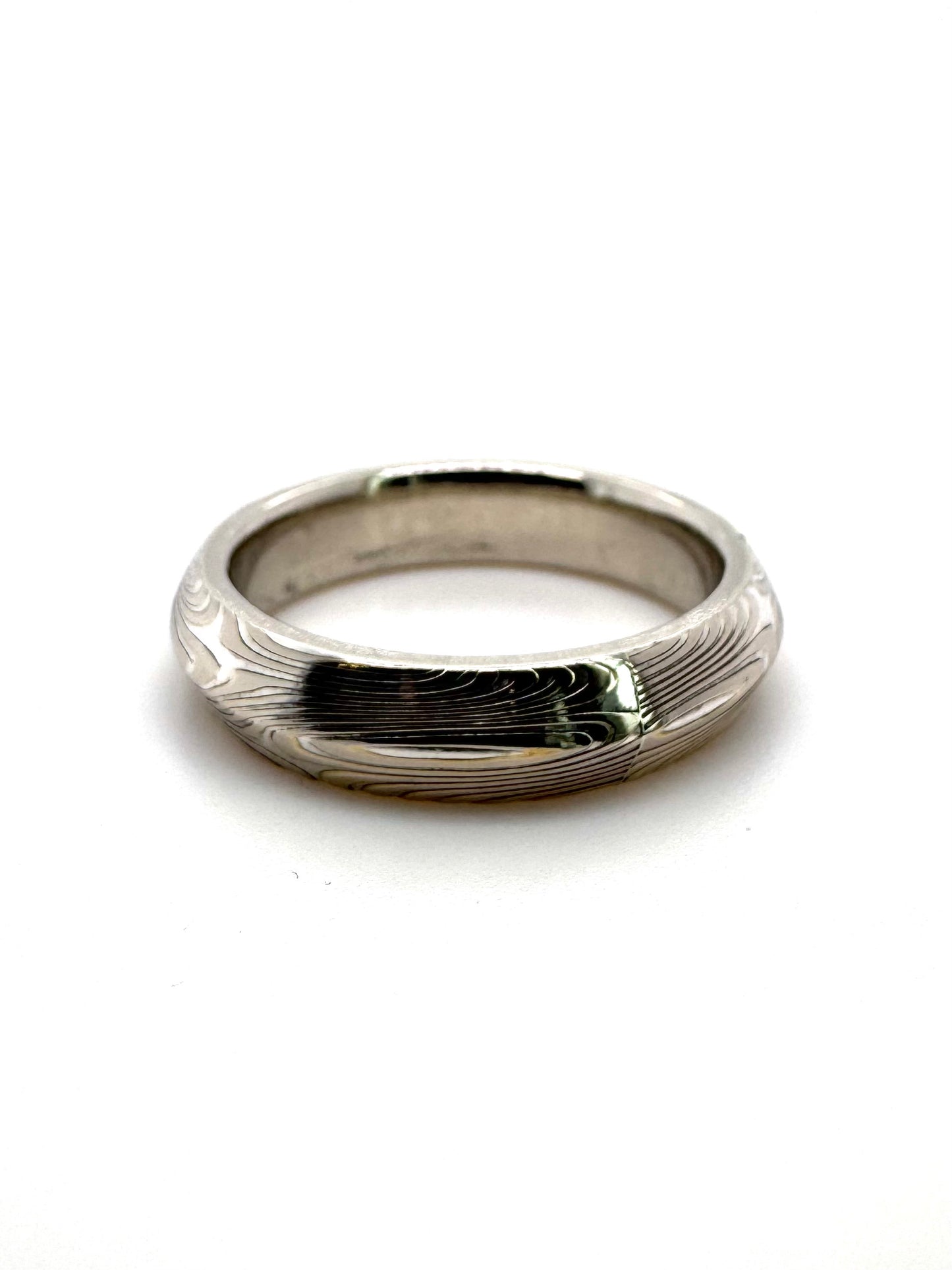 The Bi-Metal Mokume Gane White Gold Knife Edge Band (Ready to ship in 5mm width size 8)