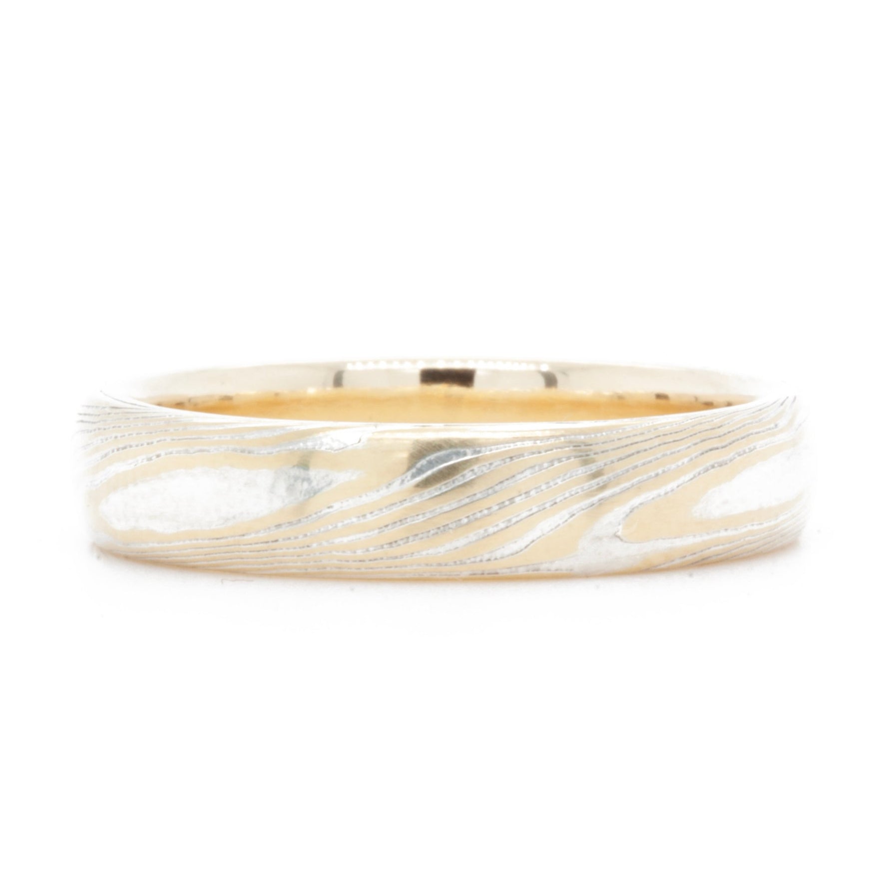 The Bi-Metal Mokume Gane Yellow Gold Band (Ready to ship in 5mm width with a 14K yellow gold liner size 10) - W.R. Metalarts