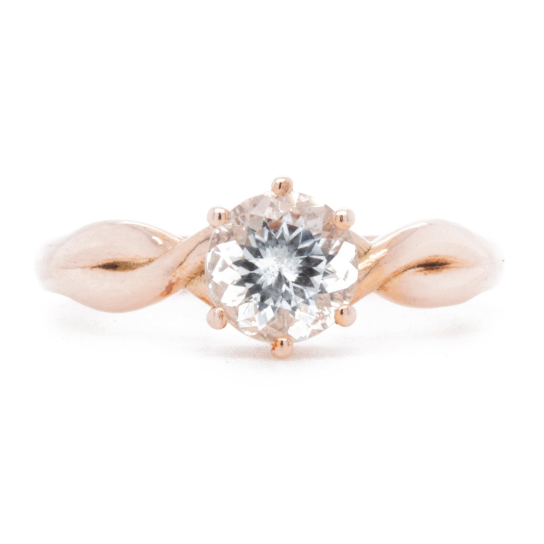 The Fairmined Rose Gold Goshenite Twist Ring (Ready to ship in size 6.25) - W.R. Metalarts