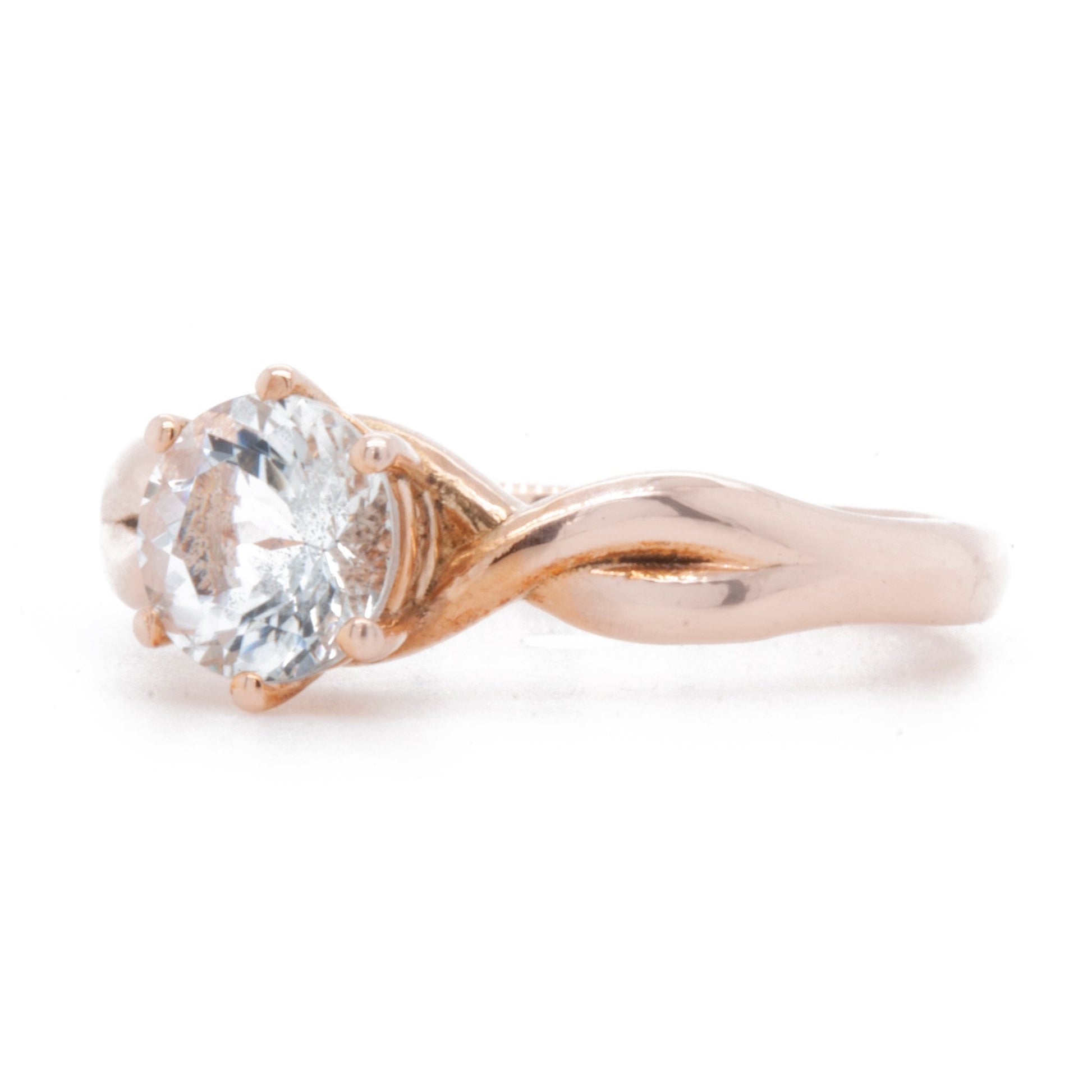The Fairmined Rose Gold Goshenite Twist Ring (Ready to ship in size 6.25) - W.R. Metalarts