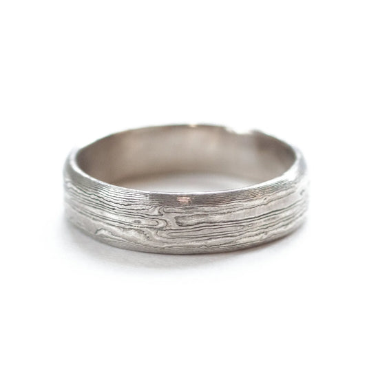 The Mokume Gane White Gold Strata Band (Ready to ship in 2.5mm width size 4.5)