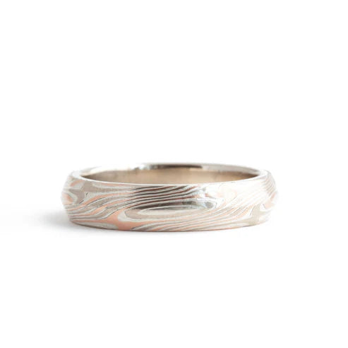 The Tri-Metal Mokume Gane Rose Gold Knife Edge Band (Ready to ship in 5mm width size 7.75