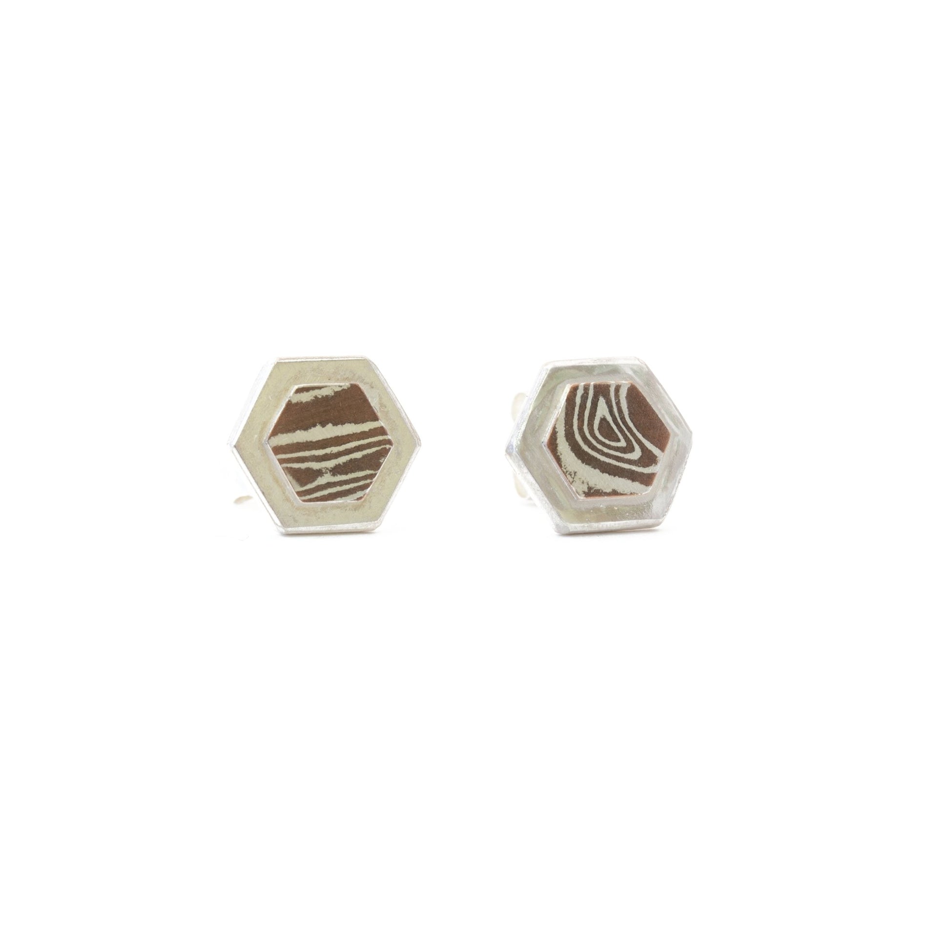 Copper Mokume Hexagon Studs - W.R. Metalarts