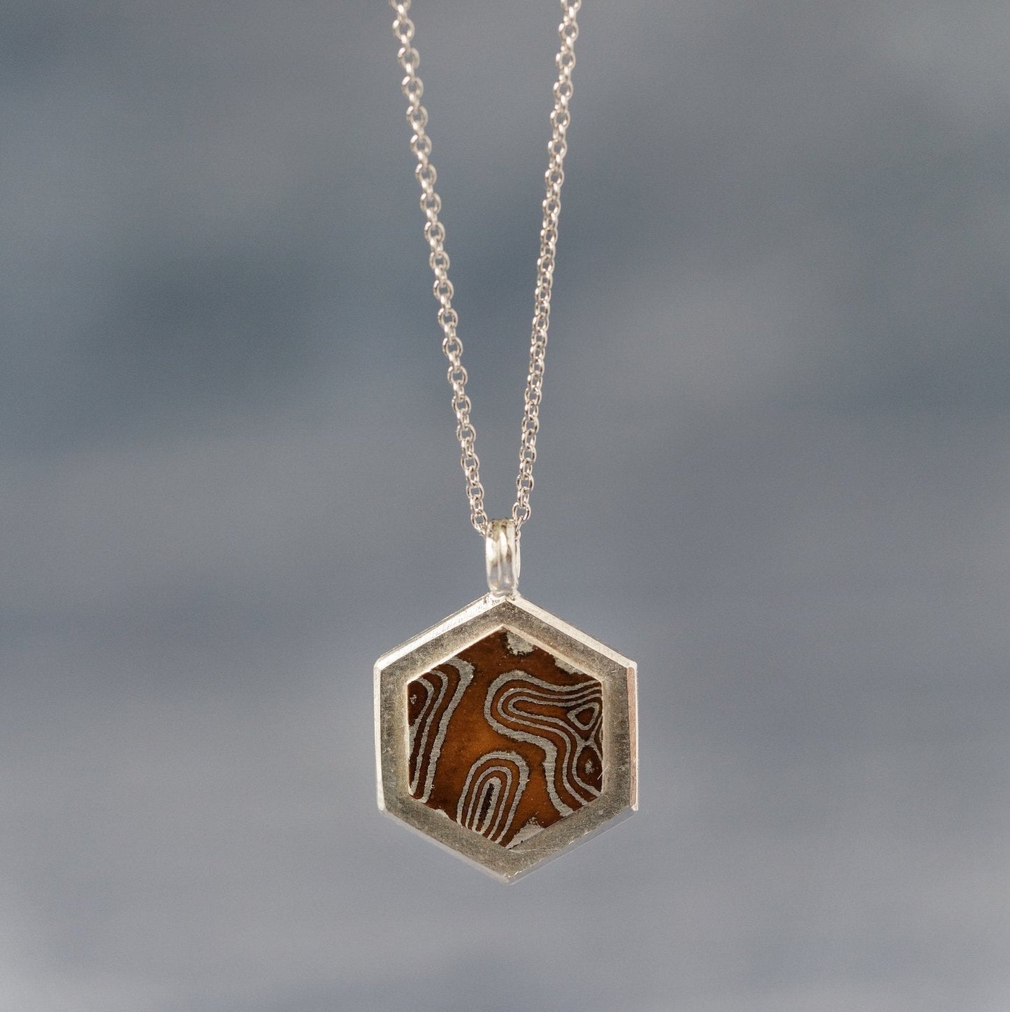 Mokume Hexagon Pendant - W.R. Metalarts