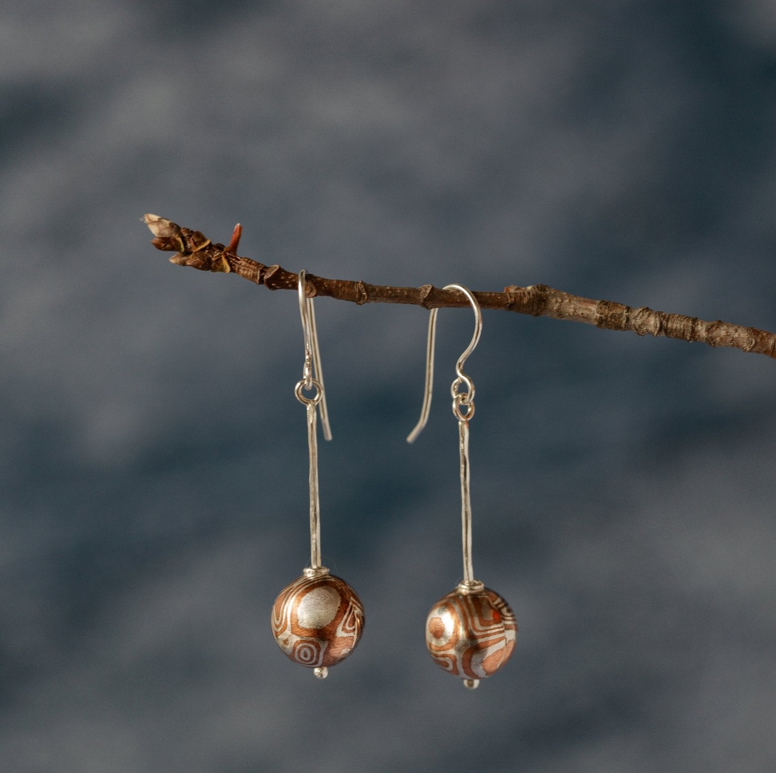 Mokume Sphere Earrings - W.R. Metalarts
