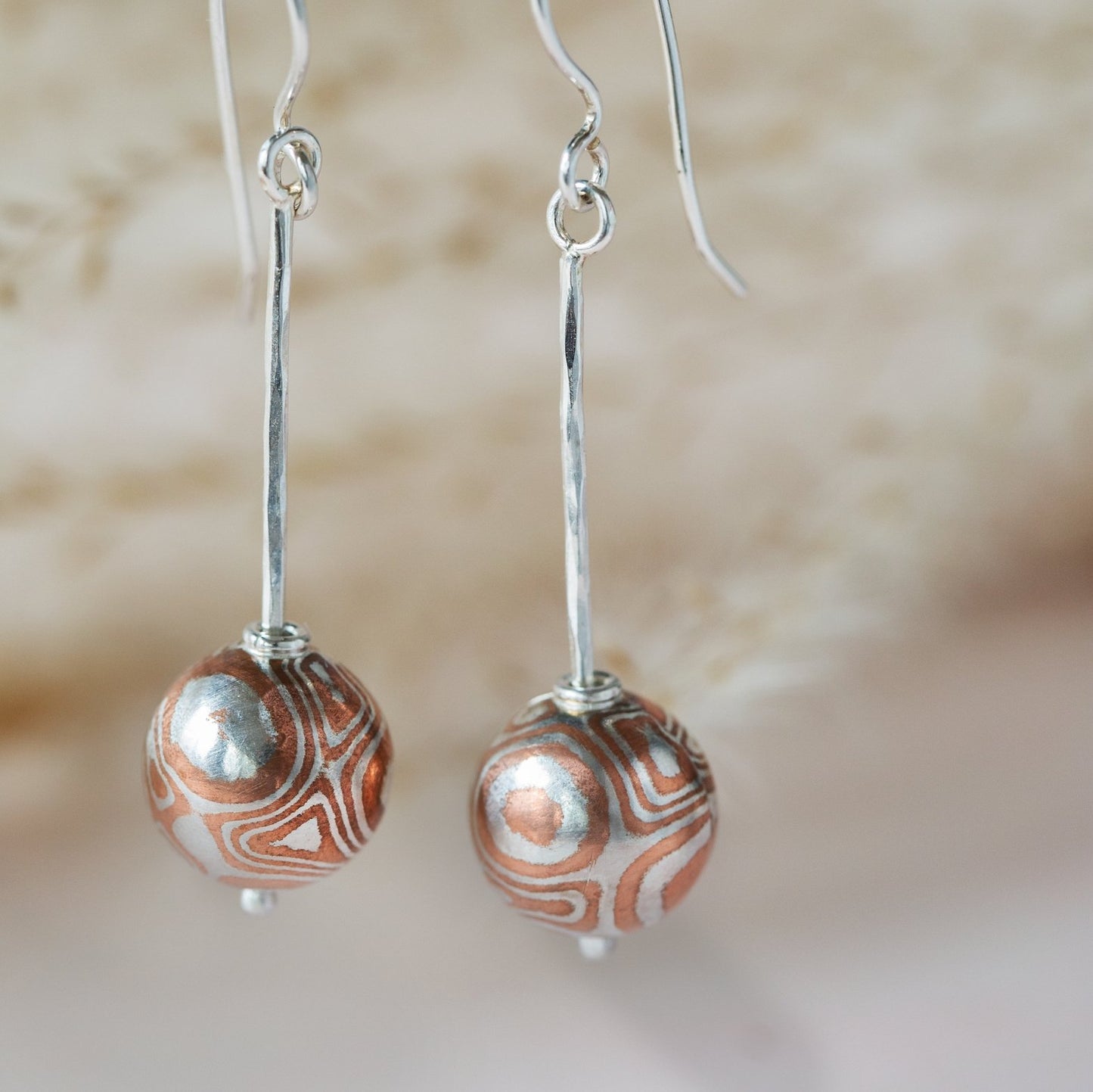 Mokume Sphere Earrings - W.R. Metalarts