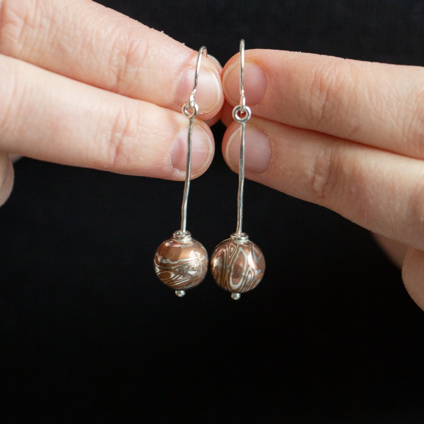 Mokume Sphere Earrings - W.R. Metalarts