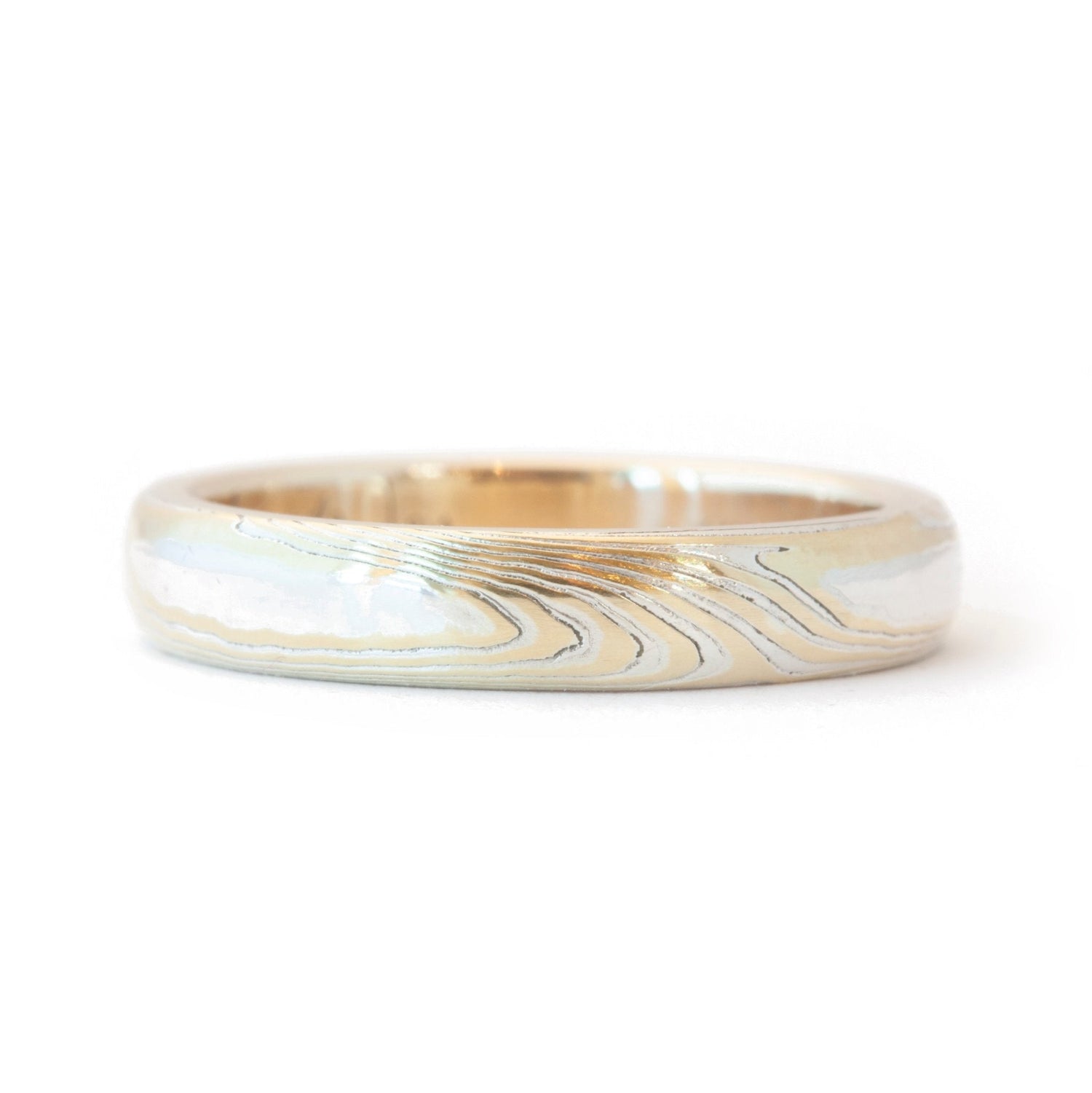 The Bi-Metal Mokume Gane Yellow Gold Band (Ready to ship in 3mm width with a 14K yellow gold liner size 7) - W.R. Metalarts