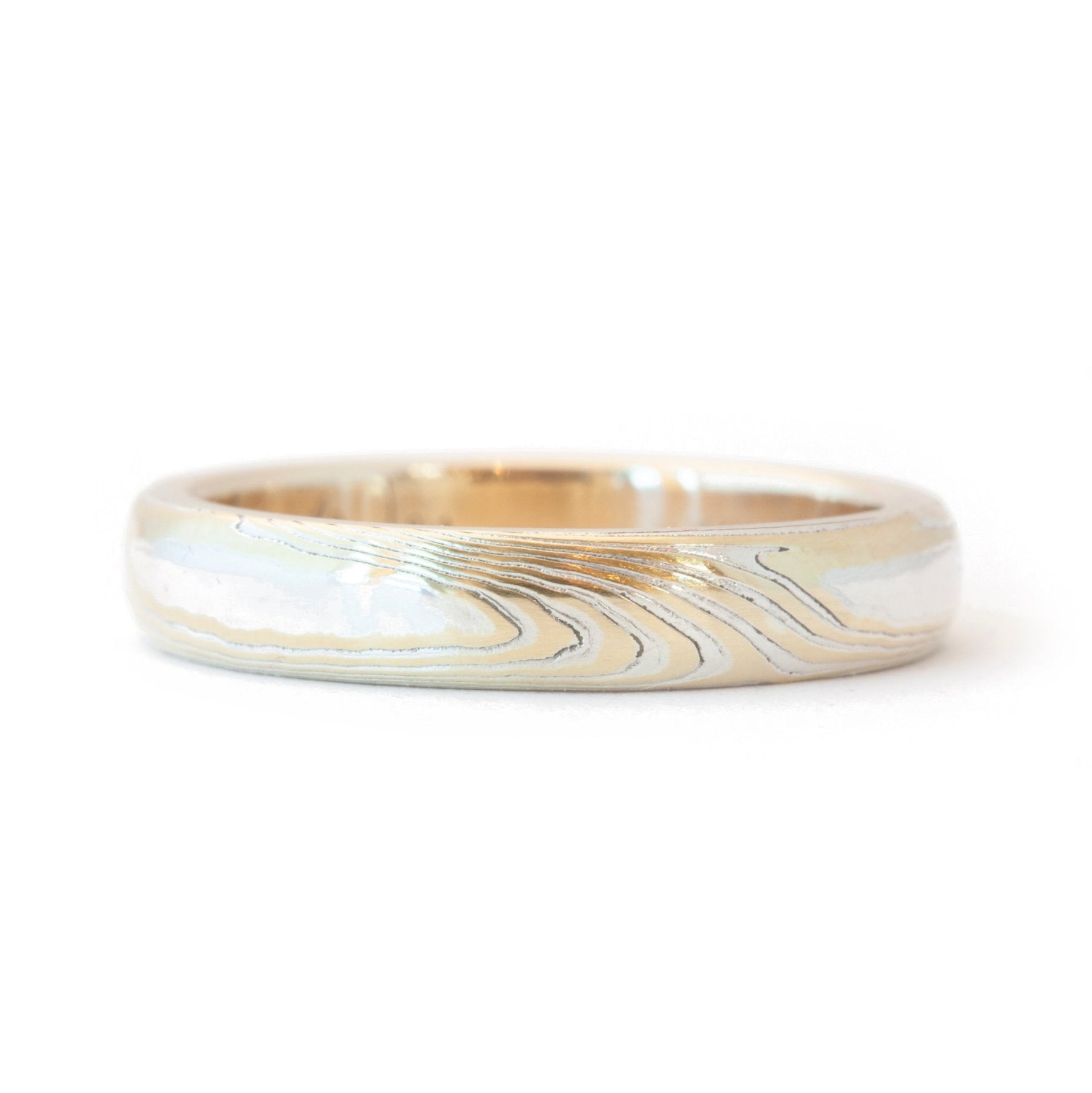 The Bi-Metal Mokume Gane Yellow Gold Band (Ready to ship in 3mm width with a 14K yellow gold liner size 7) - W.R. Metalarts