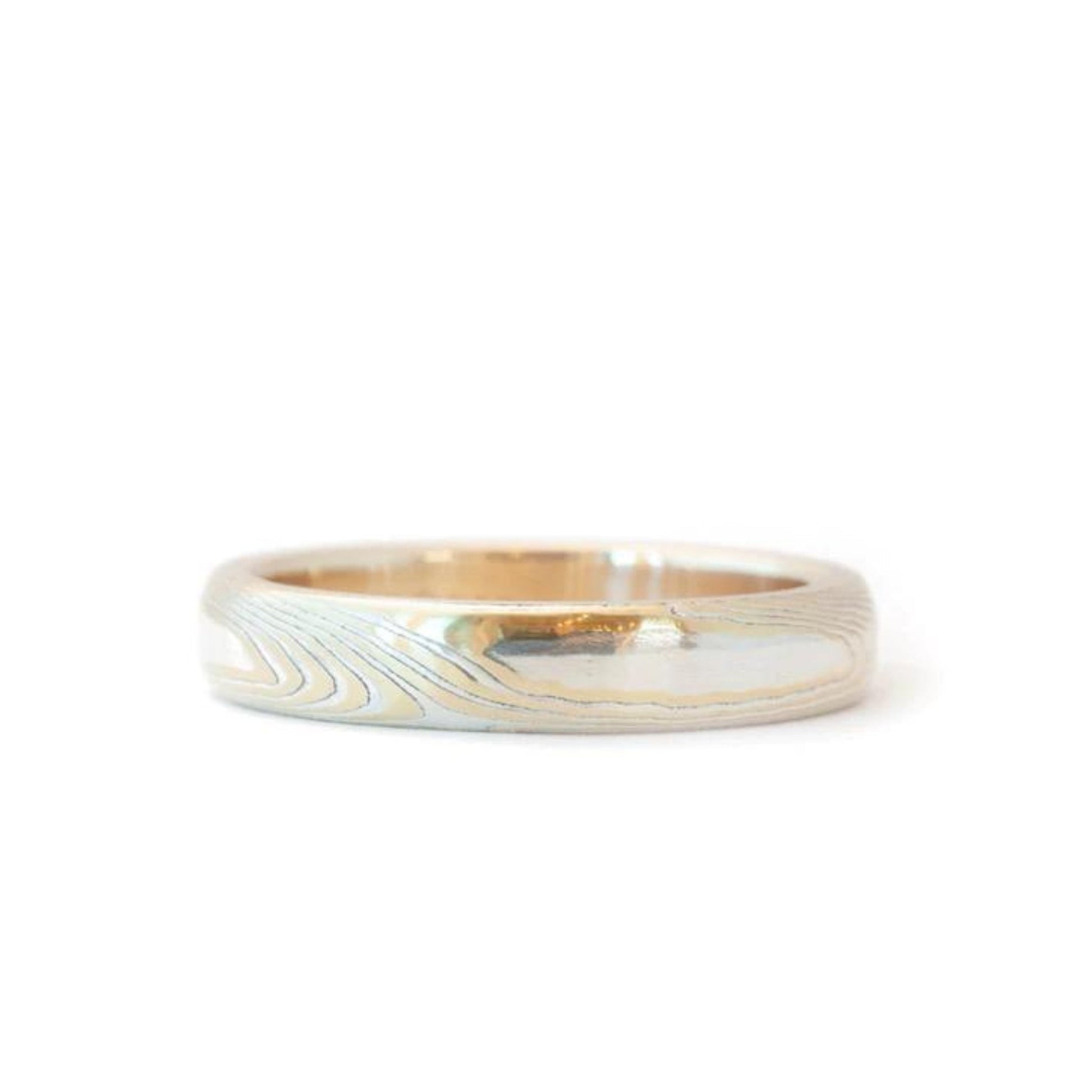 The Bi-Metal Mokume Gane Yellow Gold Band (Ready to ship in 3mm width with a 14K yellow gold liner size 7) - W.R. Metalarts