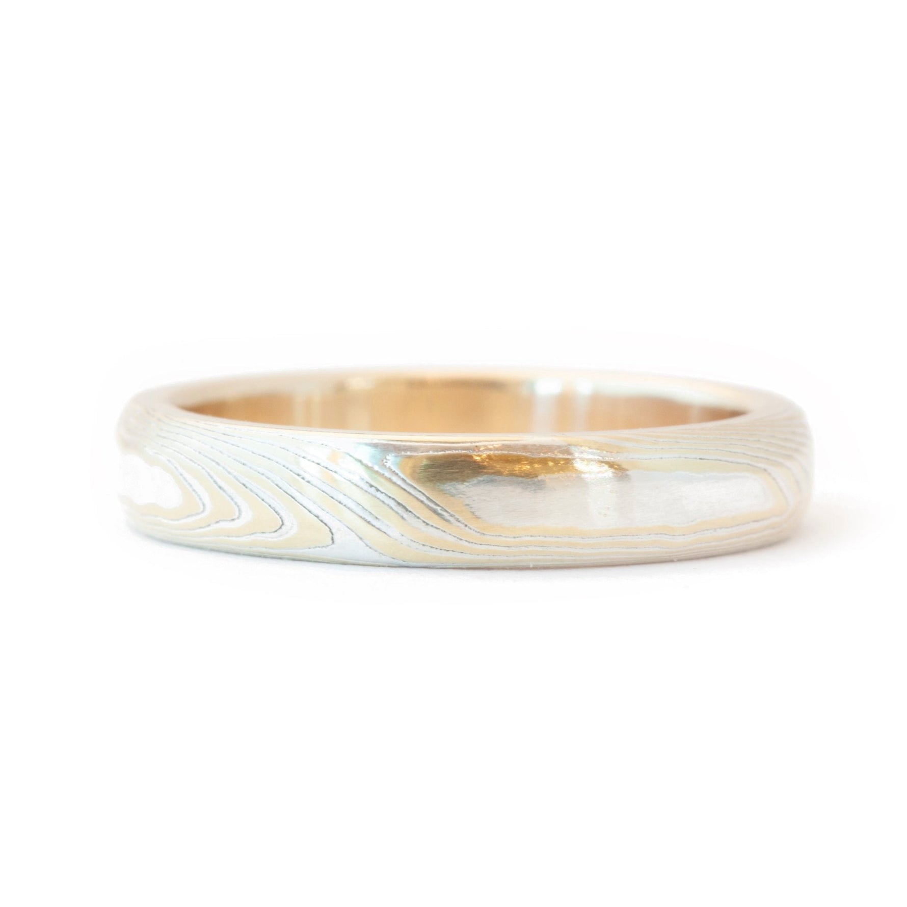 The Bi-Metal Mokume Gane Yellow Gold Band (Ready to ship in 3mm width with a 14K yellow gold liner size 7) - W.R. Metalarts