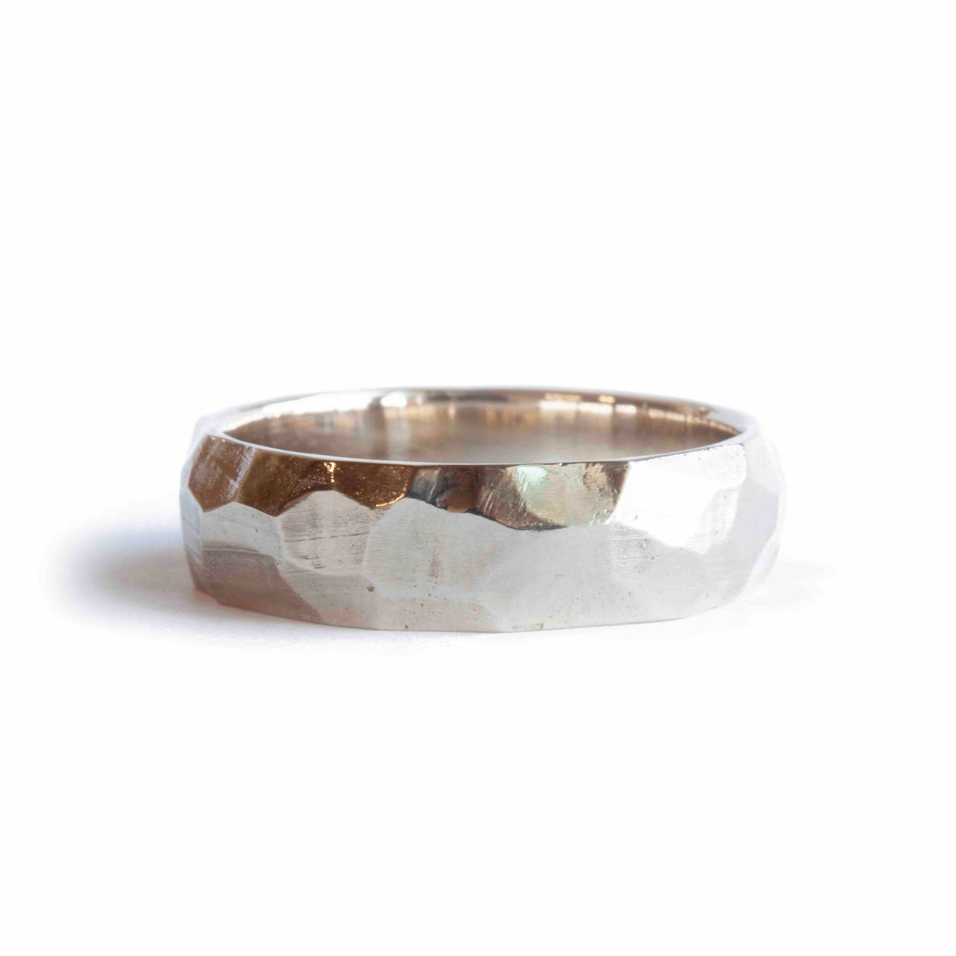 The Carved Band (Ready to ship in 4.5mm width in 14K white gold size 4.75) - W.R. Metalarts