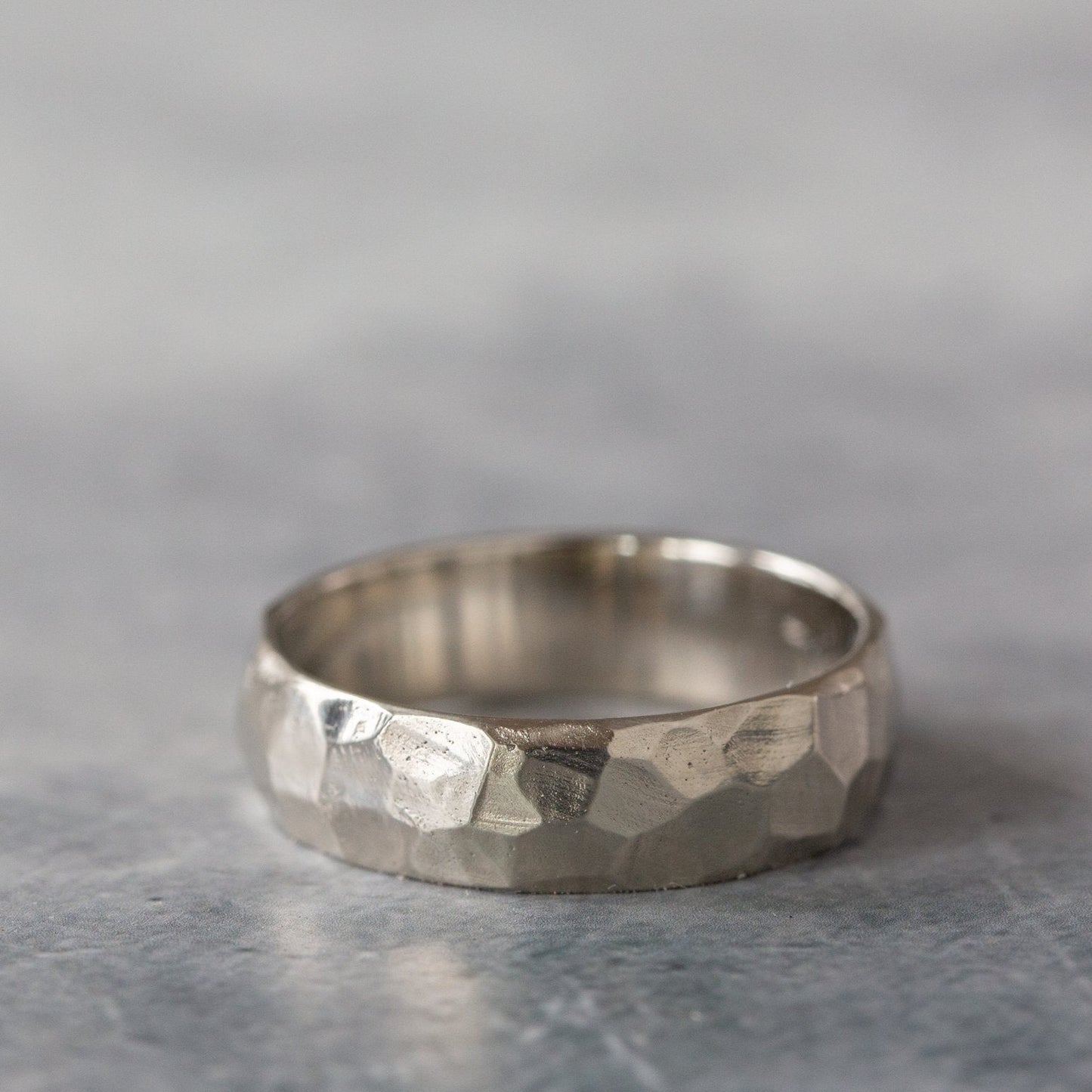 The Carved Band (Ready to ship in 4.5mm width in 14K white gold size 4.75) - W.R. Metalarts