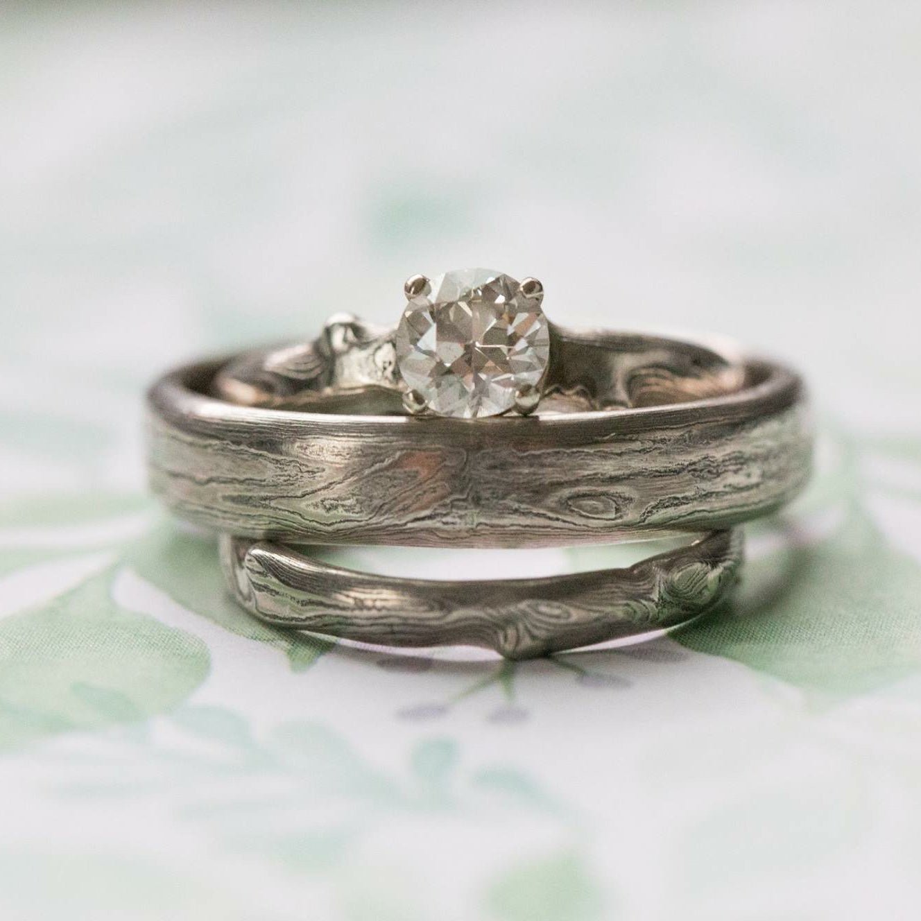 The Diamond Mokume Notched Solitaire - W.R. Metalarts