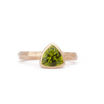 The Fairmined Arizona Peridot Trillion-Cut Carved Solitaire - W.R. Metalarts