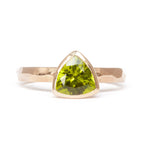 The Fairmined Arizona Peridot Trillion-Cut Carved Solitaire - W.R. Metalarts