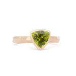 The Fairmined Arizona Peridot Trillion-Cut Carved Solitaire - W.R. Metalarts