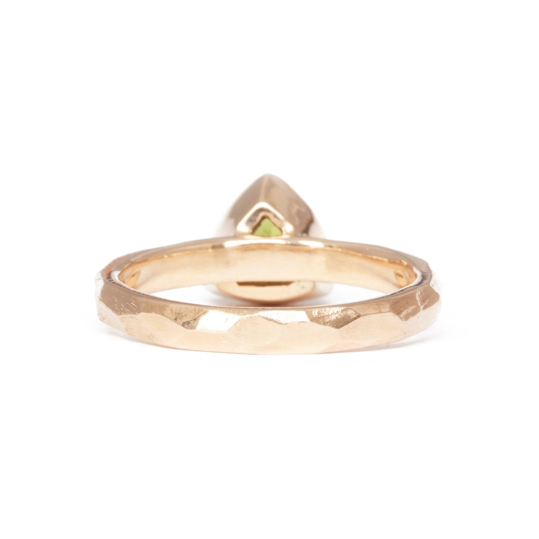 The Fairmined Arizona Peridot Trillion-Cut Carved Solitaire (Ready to ship in size 6) - W.R. Metalarts