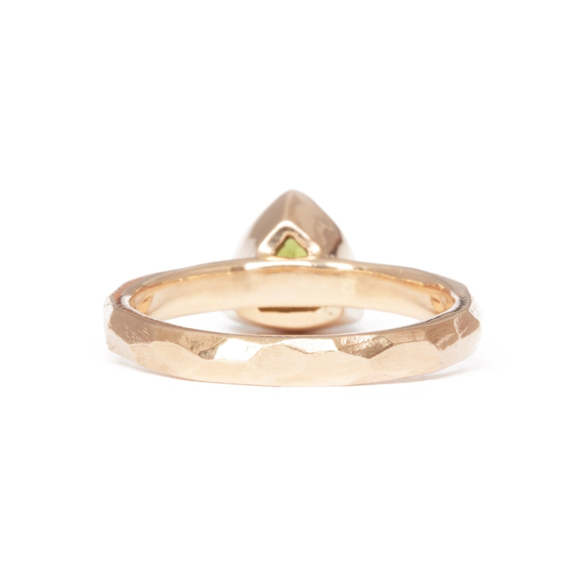 The Fairmined Arizona Peridot Trillion-Cut Carved Solitaire (Ready to ship in size 6) - W.R. Metalarts