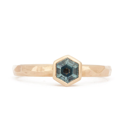 The Fairmined Montana Sapphire Hexagon Carved Solitaire - W.R. Metalarts