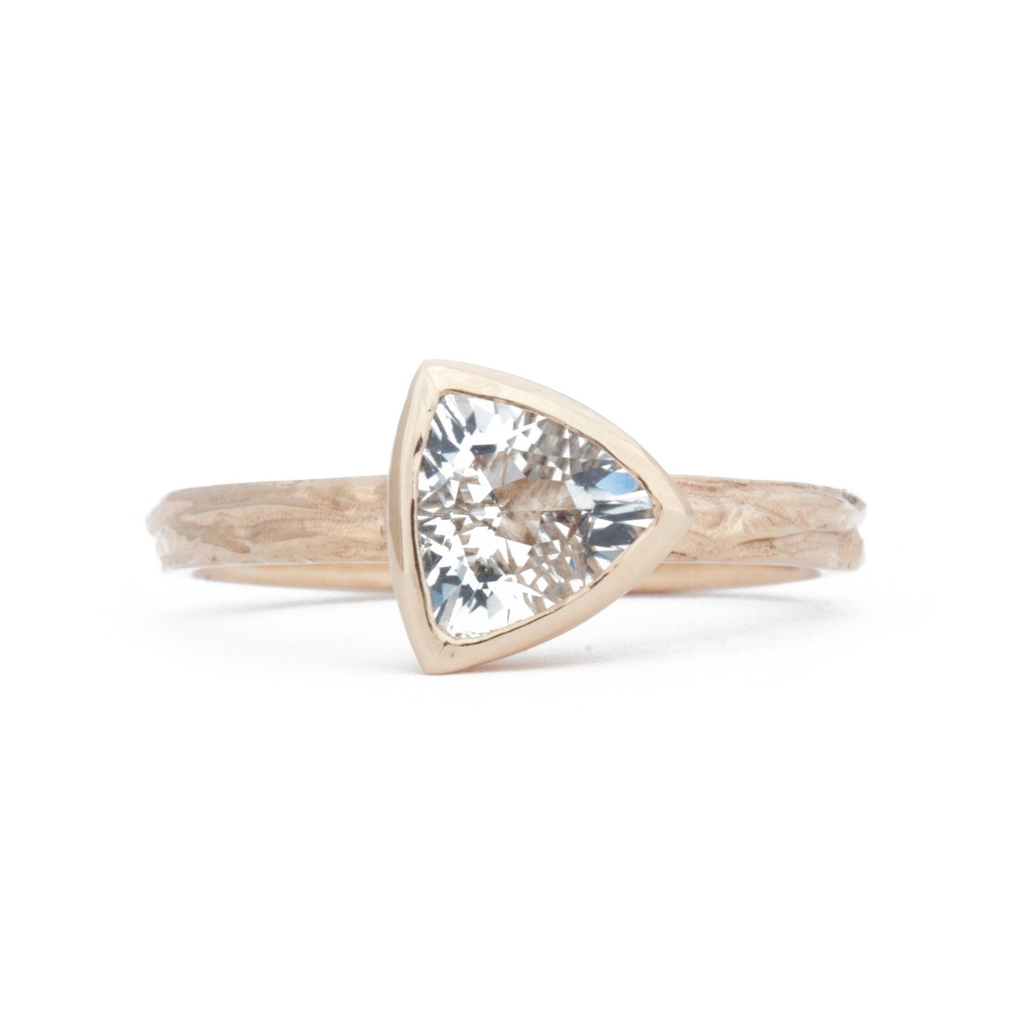 The Fairmined New Hampshire Goshenite Trillion-Cut Woodgrain Solitaire - W.R. Metalarts