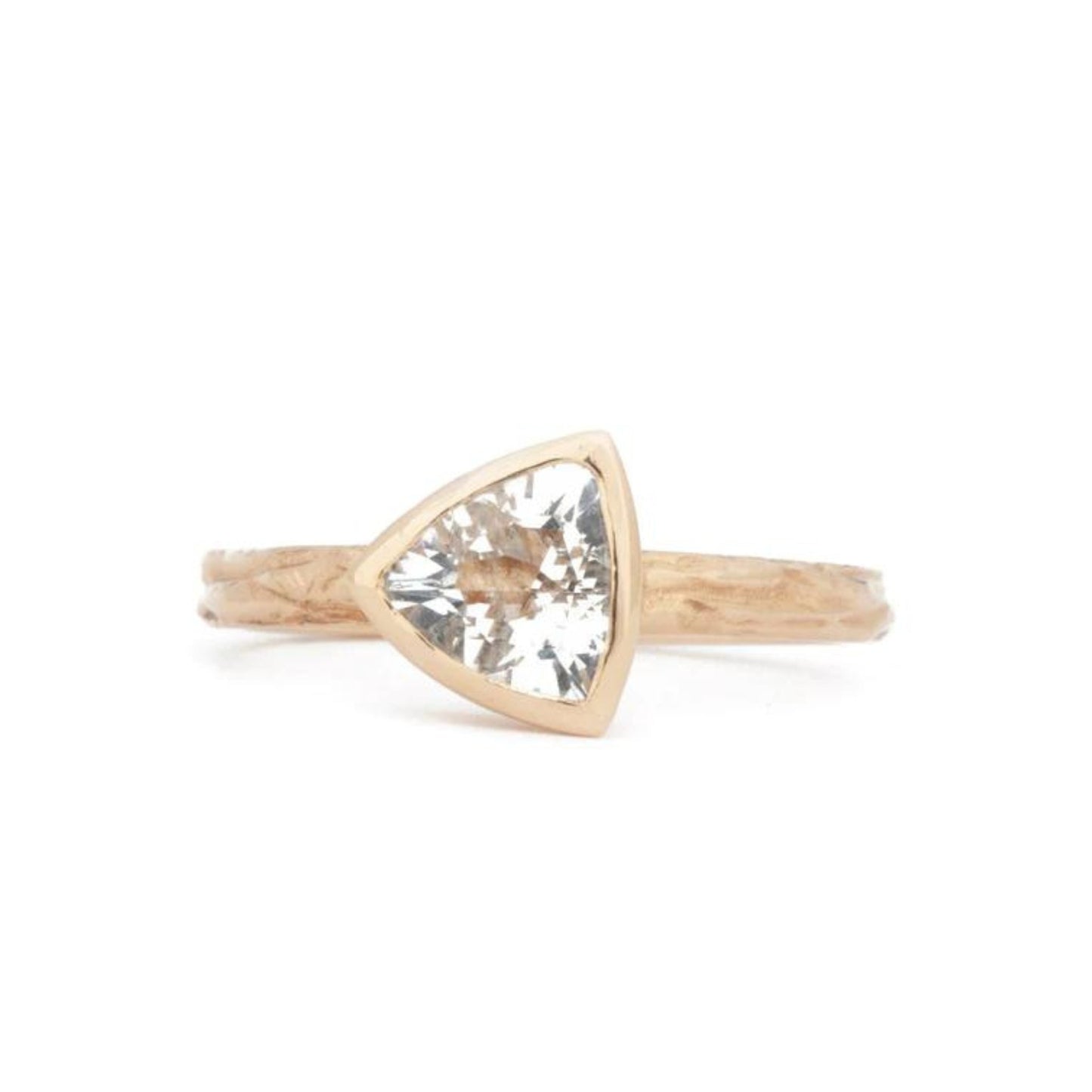 The Fairmined New Hampshire Goshenite Trillion-Cut Woodgrain Solitaire - W.R. Metalarts