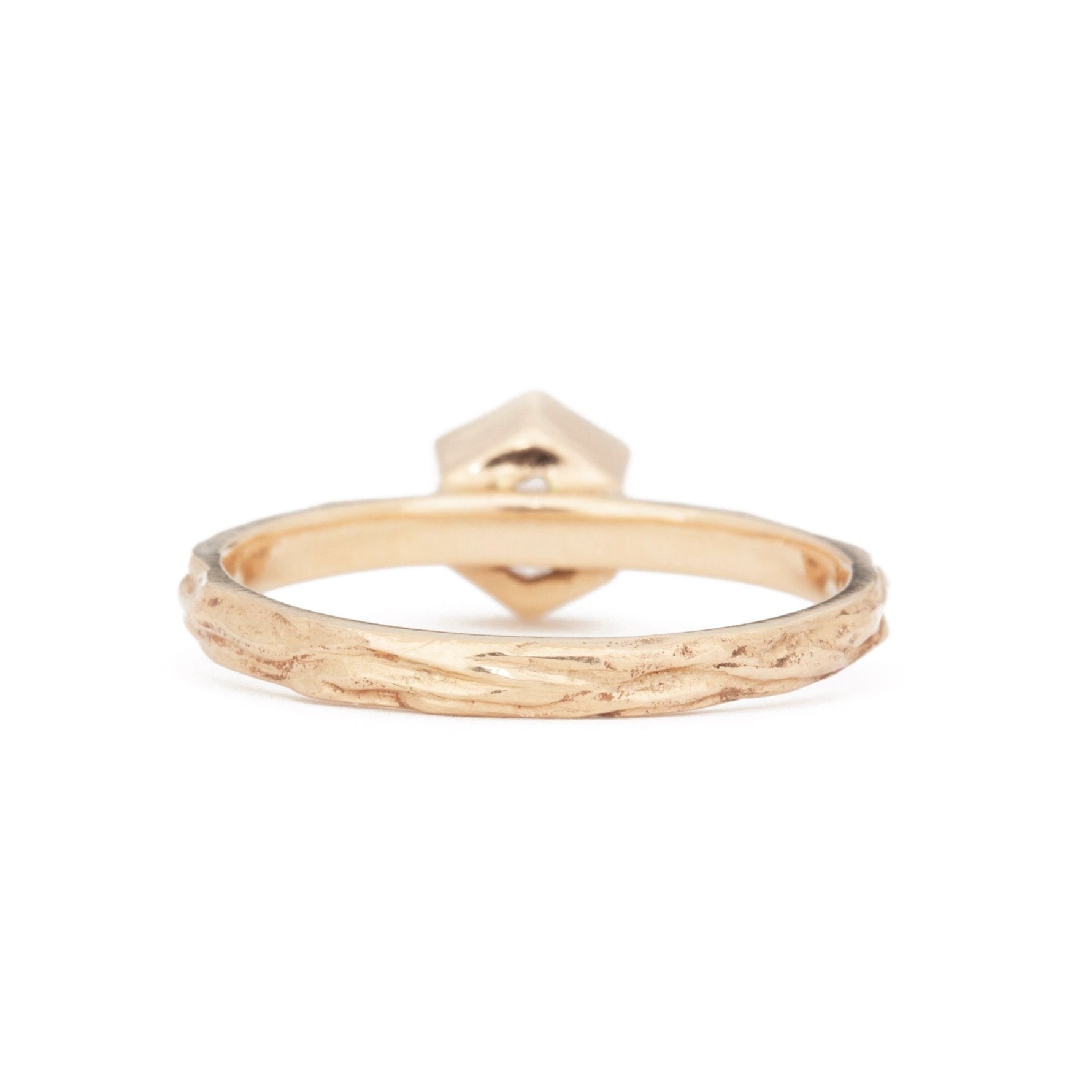 The Fairmined Oregon Sunstone Hexagon Woodgrain Solitaire - W.R. Metalarts