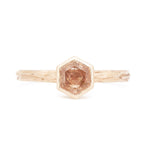 The Fairmined Oregon Sunstone Hexagon Woodgrain Solitaire (Ready to ship in size 9.75) - W.R. Metalarts