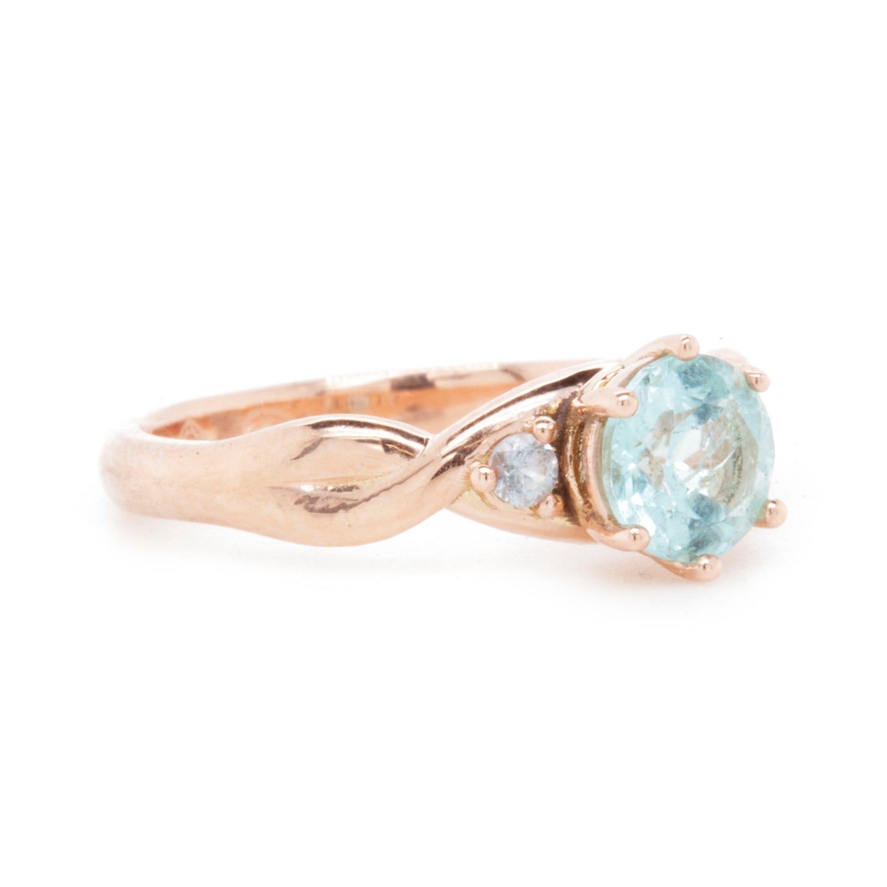 The Fairmined Rose Gold Three Stone Twist Ring - W.R. Metalarts