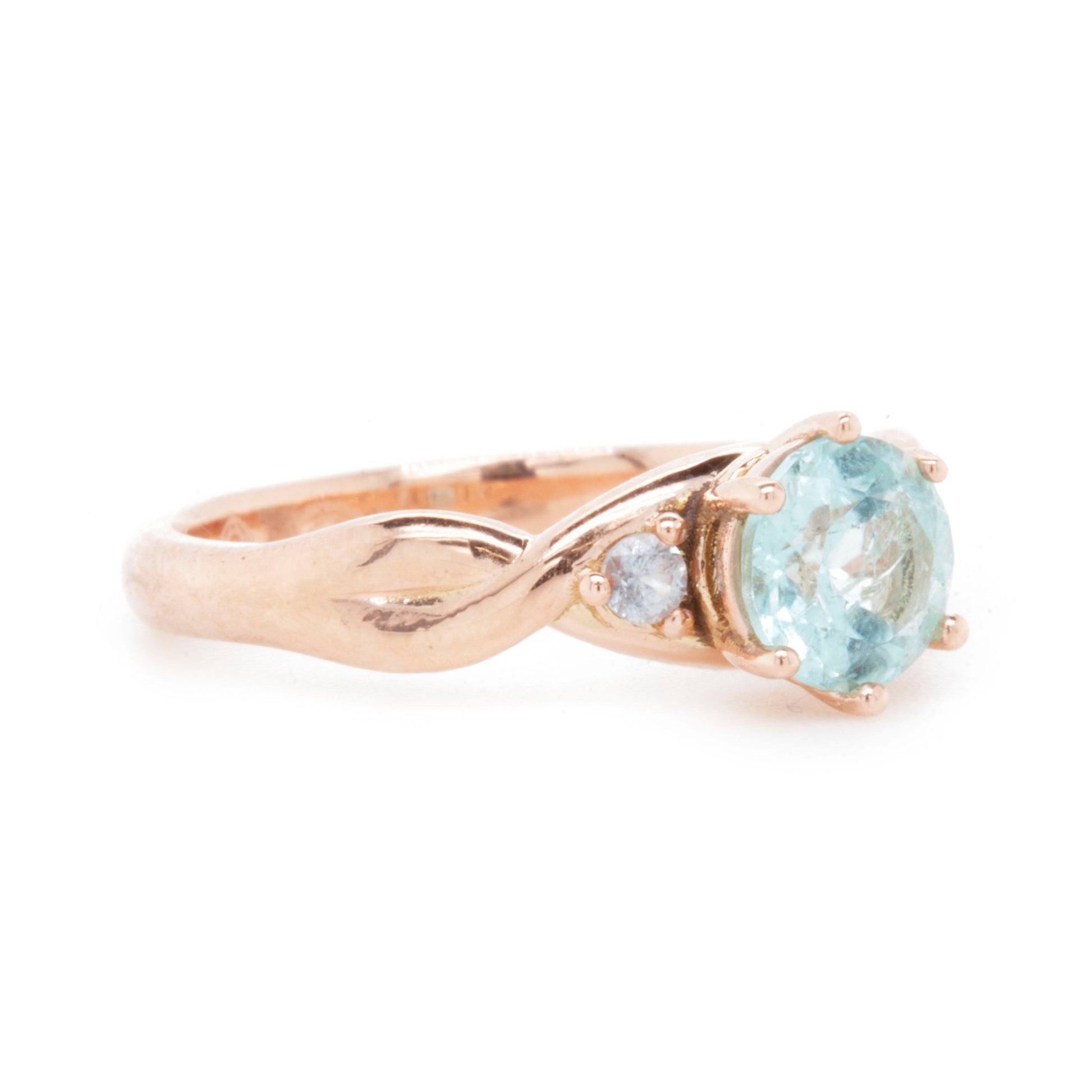 The Fairmined Rose Gold Three Stone Twist Ring (Ready to ship in size 6.25) - W.R. Metalarts