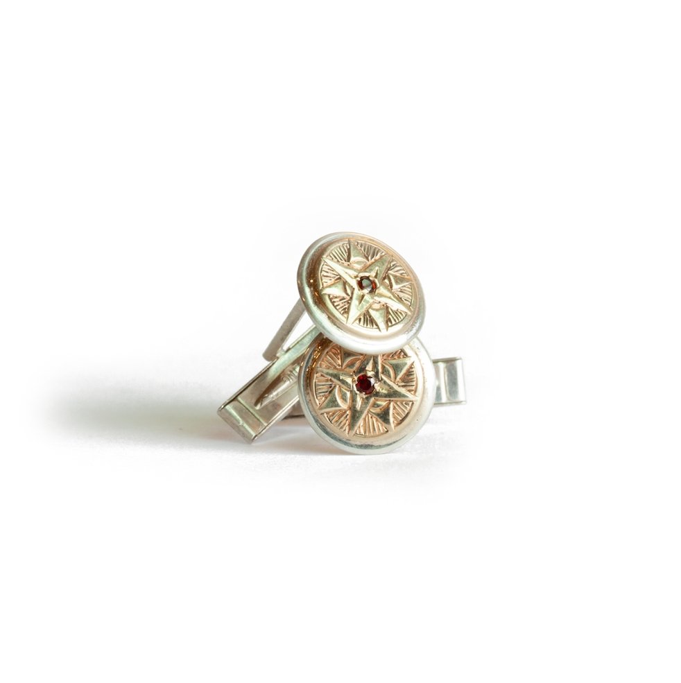The Garnet Compass Cufflinks - W.R. Metalarts