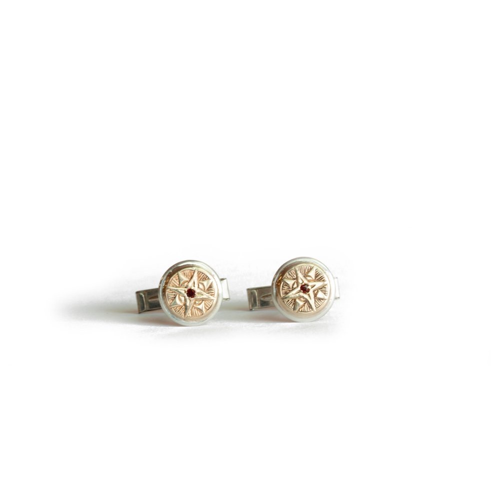 The Garnet Compass Cufflinks - W.R. Metalarts