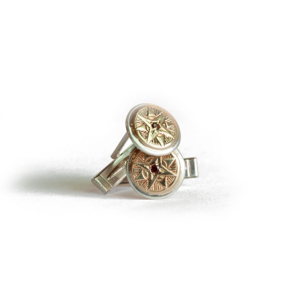 The Garnet Compass Cufflinks - W.R. Metalarts