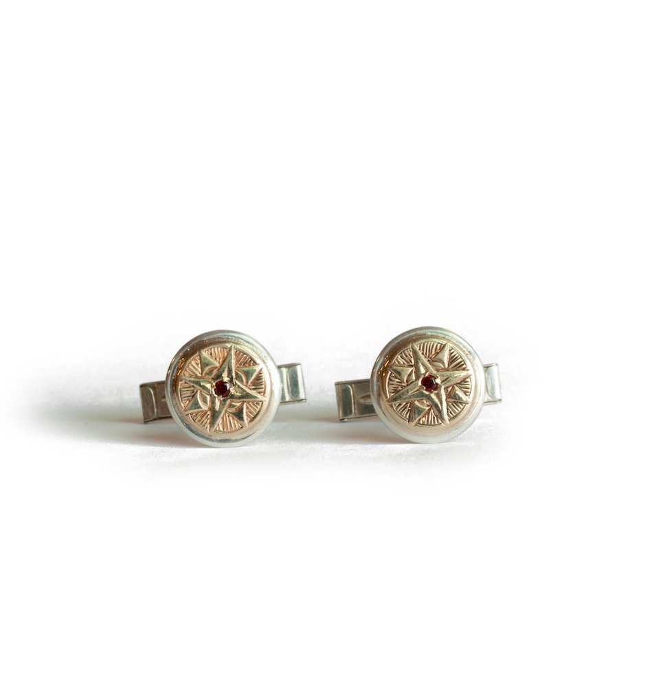 The Garnet Compass Cufflinks - W.R. Metalarts